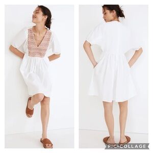 NWT Madewell Embroidered Poplin V-Neck Mini Dress in Eyelet White